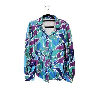 Vintage Style Multicolor Floral Button-Up Long Sleeve Womens Shirt Size S